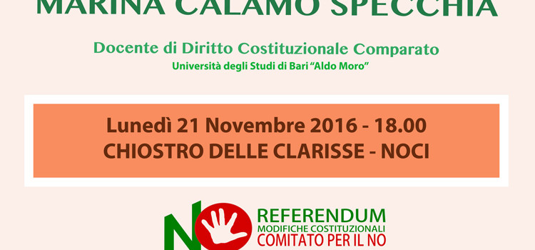 Comitato NO Referendum Noci, incontro pubblico con la Prof.sa Specchia Comitato NO Referendum Noci, incontro pubblico con la Prof.sa Specchia