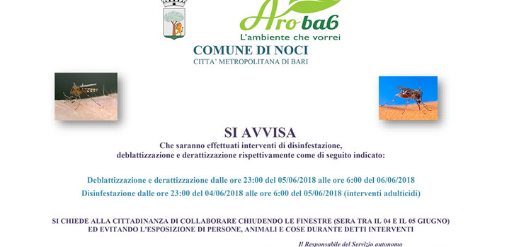 Avviso di interventi di disinfestazione