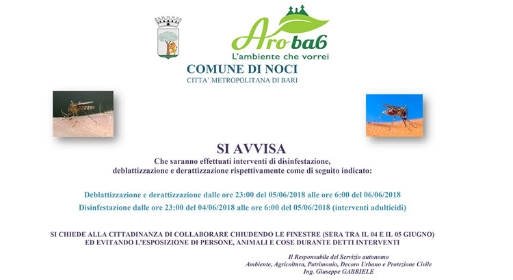 Avviso di interventi di disinfestazione