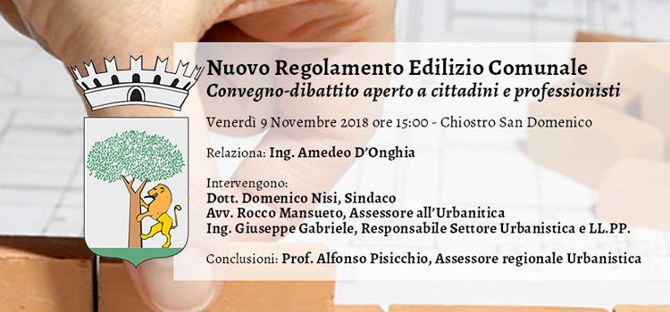 Nuovo Regolamento Edilizio Comunale: convegno-dibattito aperto ai cittadini