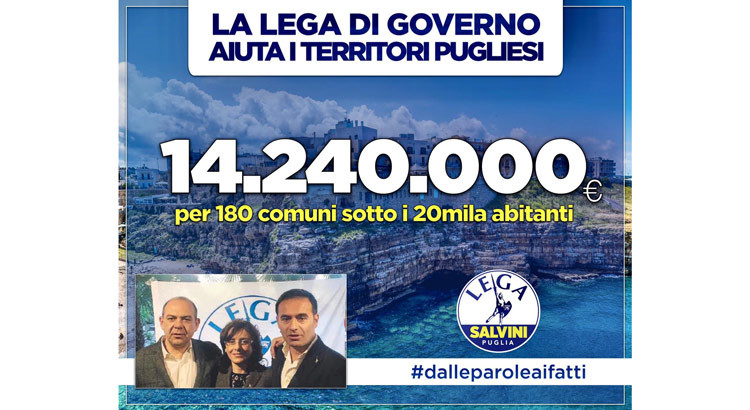 Angelo Dalena della Lega comunica l’invio di risorse dal Ministero ai Comuni