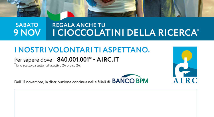 A Noci il 9 e il 10 i “Cioccolatini della Ricerca” per sostenere il lavoro dei ricercatori AIRC