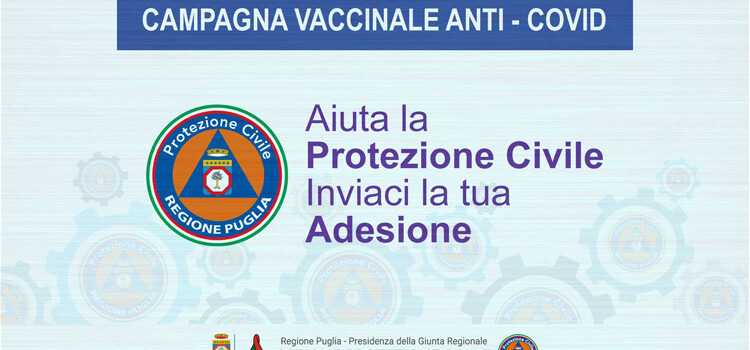 Covid, Puglia: al via reclutamento nuovi volontari Protezione civile per campagna vaccinale